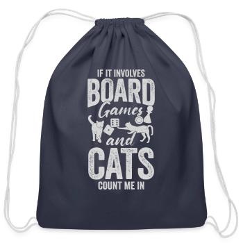 If It Involves Board Games And Cats Count Me In - Cotton Drawstring Bag - navy - Front