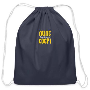 Nunc Coepi print Motivational Latin Phrase - Cotton Drawstring Bag - navy - Front