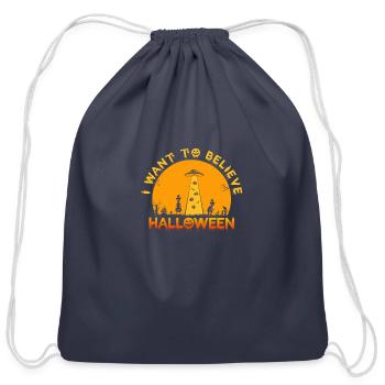 Funny Halloween UFO Alien Abduction Pumpkins - Cotton Drawstring Bag - navy - Front
