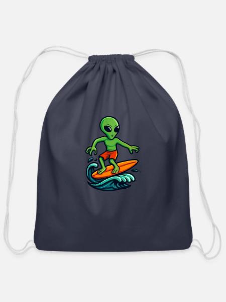 alien surfing - Cotton Drawstring Bag - navy