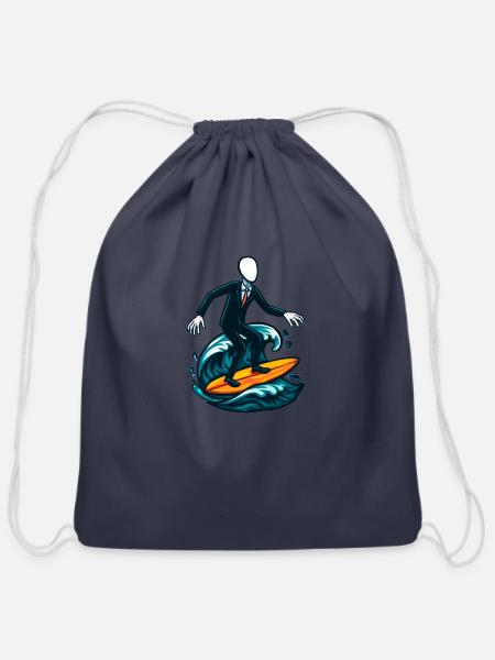 slenderman surfs - Cotton Drawstring Bag - navy
