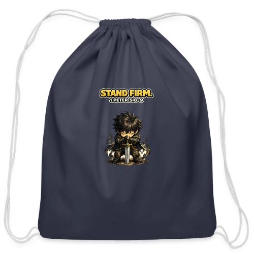Stand Firm Chibi Warrior | 1 Peter 5:8-9 - Cotton Drawstring Bag