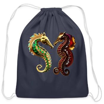 Sea Horses Unique Design - Cotton Drawstring Bag - navy - Front