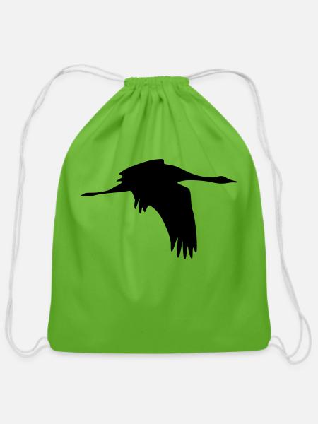 Flying crane - Cotton Drawstring Bag - clover