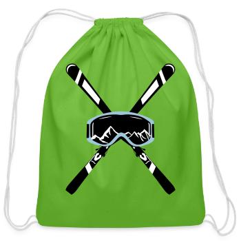 Skiing, ski goggles and mountains - Cotton Drawstring Bag - clover - Front