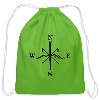 Skiing, skis, mountains and compass - Cotton Drawstring Bag - clover - Front
