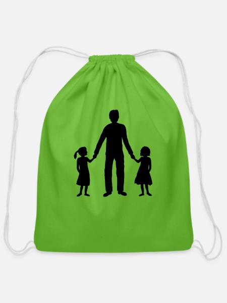 2 daughters dad team silhouette - Cotton Drawstring Bag - clover