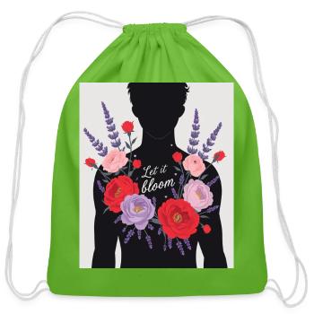 Let It Bloom T-Shirt – Minimalist Silhouette - Cotton Drawstring Bag - clover - Front