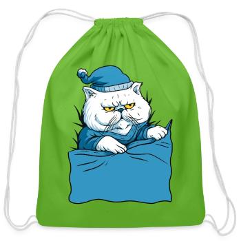 Grumpy Blue Pajama Cat - Cotton Drawstring Bag - clover - Front