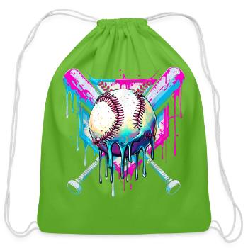 Neon Baseball Graffiti Splash - Cotton Drawstring Bag - clover - Front
