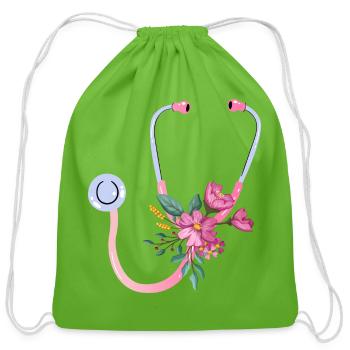 Floral Stethoscope - Cotton Drawstring Bag - clover - Front
