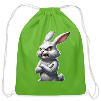 Fierce White Rabbit Grumpy Bunny Sharp Teeth - Cotton Drawstring Bag - clover - Front