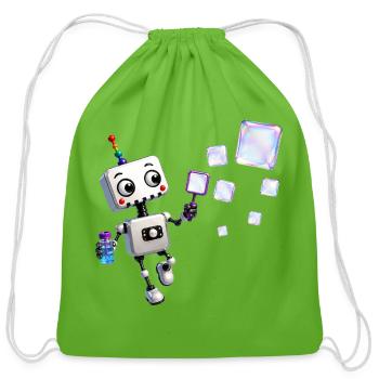 Robot blowing iridescent soap bubbles - Cotton Drawstring Bag - clover - Front