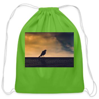 Raven singing - Cotton Drawstring Bag - clover - Front