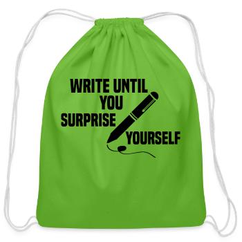 write until you surprise yourself - Cotton Drawstring Bag - clover - Front