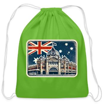 Flinders Street Station Melbourne - Cotton Drawstring Bag - clover - Front