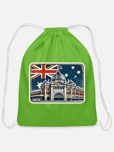Flinders Street Station Melbourne - Cotton Drawstring Bag - clover