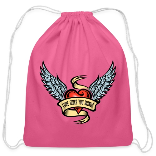 Love Gives You Wings, Heart With Wings - Cotton Drawstring Bag