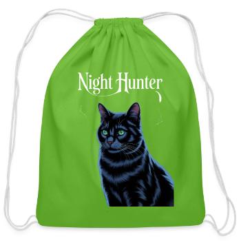 Night Hunter: Midnight Blue Cat - Cotton Drawstring Bag - clover - Front
