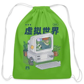 Virtual World on Retro Computer - Cotton Drawstring Bag - clover - Front
