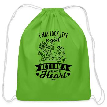 I May Look Like A Girl But I Am A Mermaid At Heart - Cotton Drawstring Bag - clover - Front