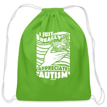 Autist autism awareness butterfly love - Cotton Drawstring Bag - clover - Front