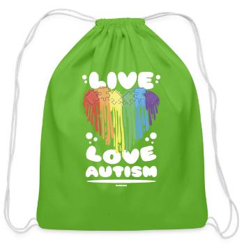 Autism rainbow heart love - Cotton Drawstring Bag - clover - Front
