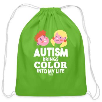 autistic children siblings family - Cotton Drawstring Bag - clover - Front