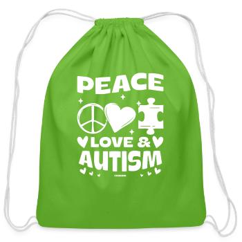 Autistic autism awareness peace love - Cotton Drawstring Bag - clover - Front