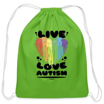 Autism dear heart rainbow - Cotton Drawstring Bag - clover - Front
