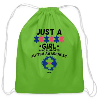 Girls supports autistic - Cotton Drawstring Bag - clover - Front