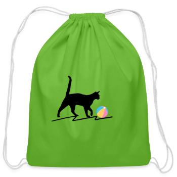 cat and ball - Cotton Drawstring Bag - clover - Front