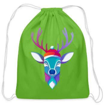 Prismatic Deer with Winter Hat - Cotton Drawstring Bag - clover - Front
