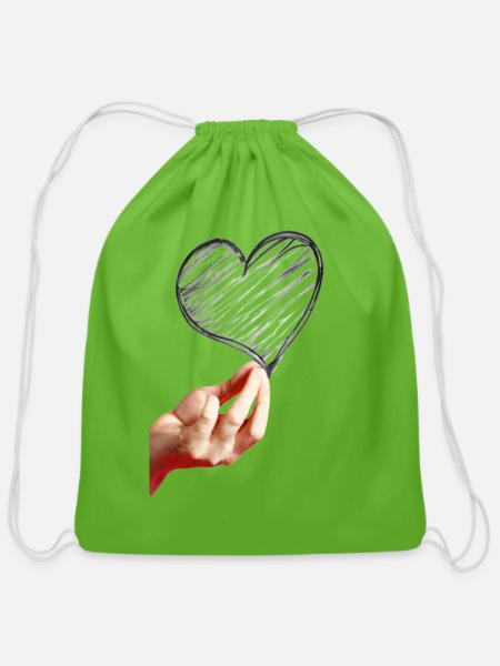 the heart with hand - Cotton Drawstring Bag - clover