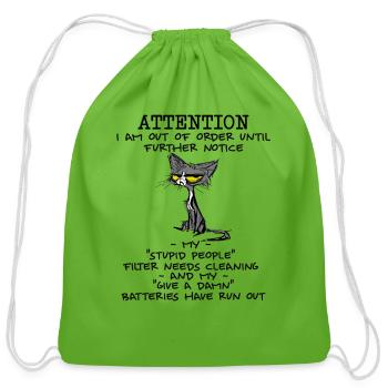 I am out of order until further notice | Sarcastic - Cotton Drawstring Bag - clover - Front