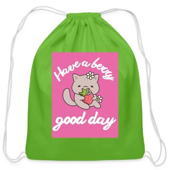 Berry Cute Cat with Strawberry - Cotton Drawstring Bag - clover - Front