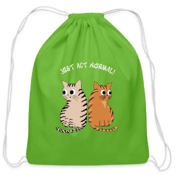 JUST ACT NORMAL - TABBY CATS, FOR CAT LOVERS - Cotton Drawstring Bag - clover - Front