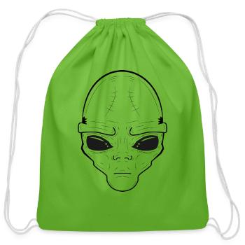 Alien Face, Minimalist Line art - Cotton Drawstring Bag - clover - Front