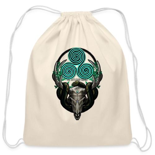The Antlered Crown (White Text) - Cotton Drawstring Bag