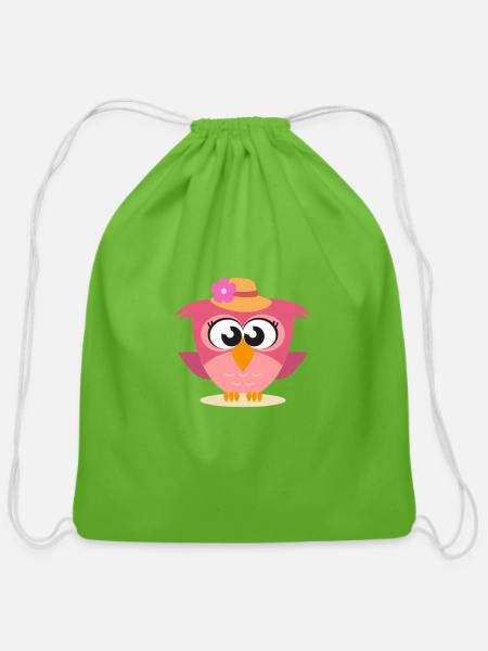 pink girl owl - Cotton Drawstring Bag - clover