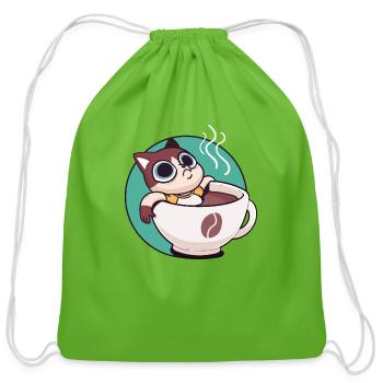 Funny cat: Coffee - Cotton Drawstring Bag - clover - Front