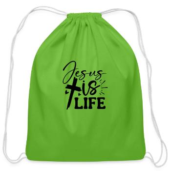 Jesus Is Life - Cotton Drawstring Bag - clover - Front