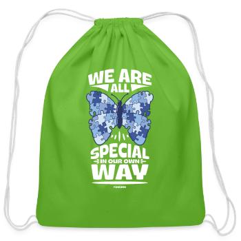 Autist autism awareness butterfly puzzle - Cotton Drawstring Bag - clover - Front