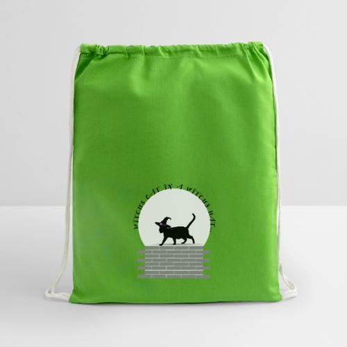Witch's Cat In A Witch's Hat - Cotton Drawstring Bag