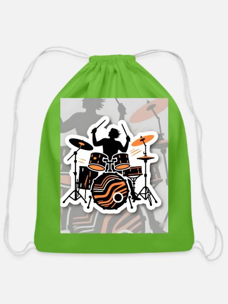 Epic Rock Drummer Silhouette - Cotton Drawstring Bag - clover