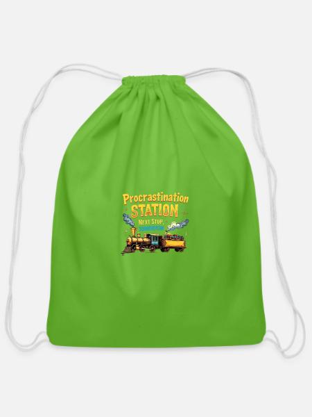 Procrastination Station, next Stop tomorrow Design - Cotton Drawstring Bag - clover