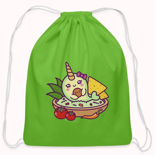 Cute Cartoon Avocado Narwhal Swims In Guacamole - Cotton Drawstring Bag