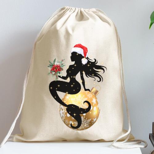 Merry Mermaid - Christmas Edition Design - Cotton Drawstring Bag