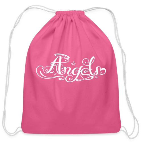 Angel Tattoo lettering logo, heart and stars. - Cotton Drawstring Bag