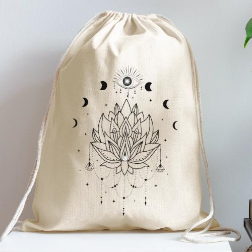 Third Eye Black Lotus Flower - Moon Cycle Design - Cotton Drawstring Bag